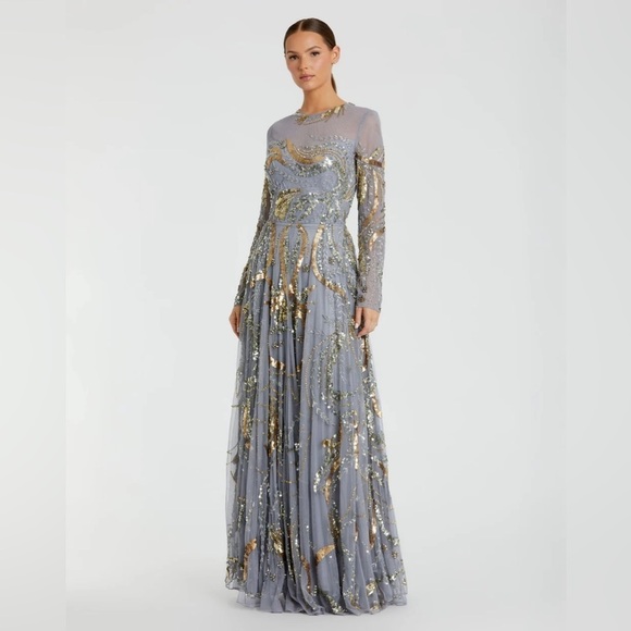 MAC DUGGAL 5217 NWT Long Sleeve Embellished Illusion Evening Gown - Picture 1 of 8